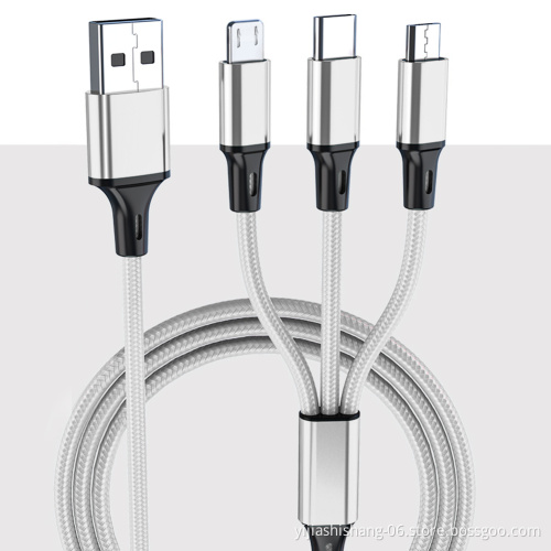 Nylon Braided Fast Charge Cables Charger 3 in 1 Micro Data USB Charging Cable